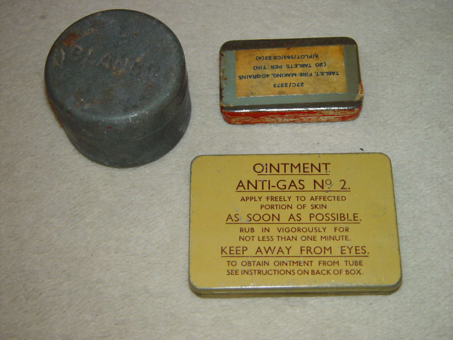 Set of three British Army tins - with content