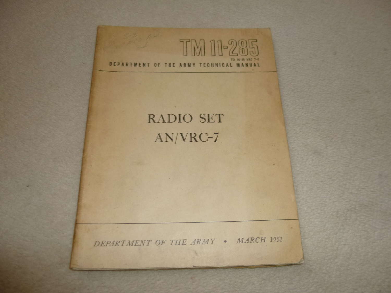 US Army TM11-285 AN/VRC-7 Manual