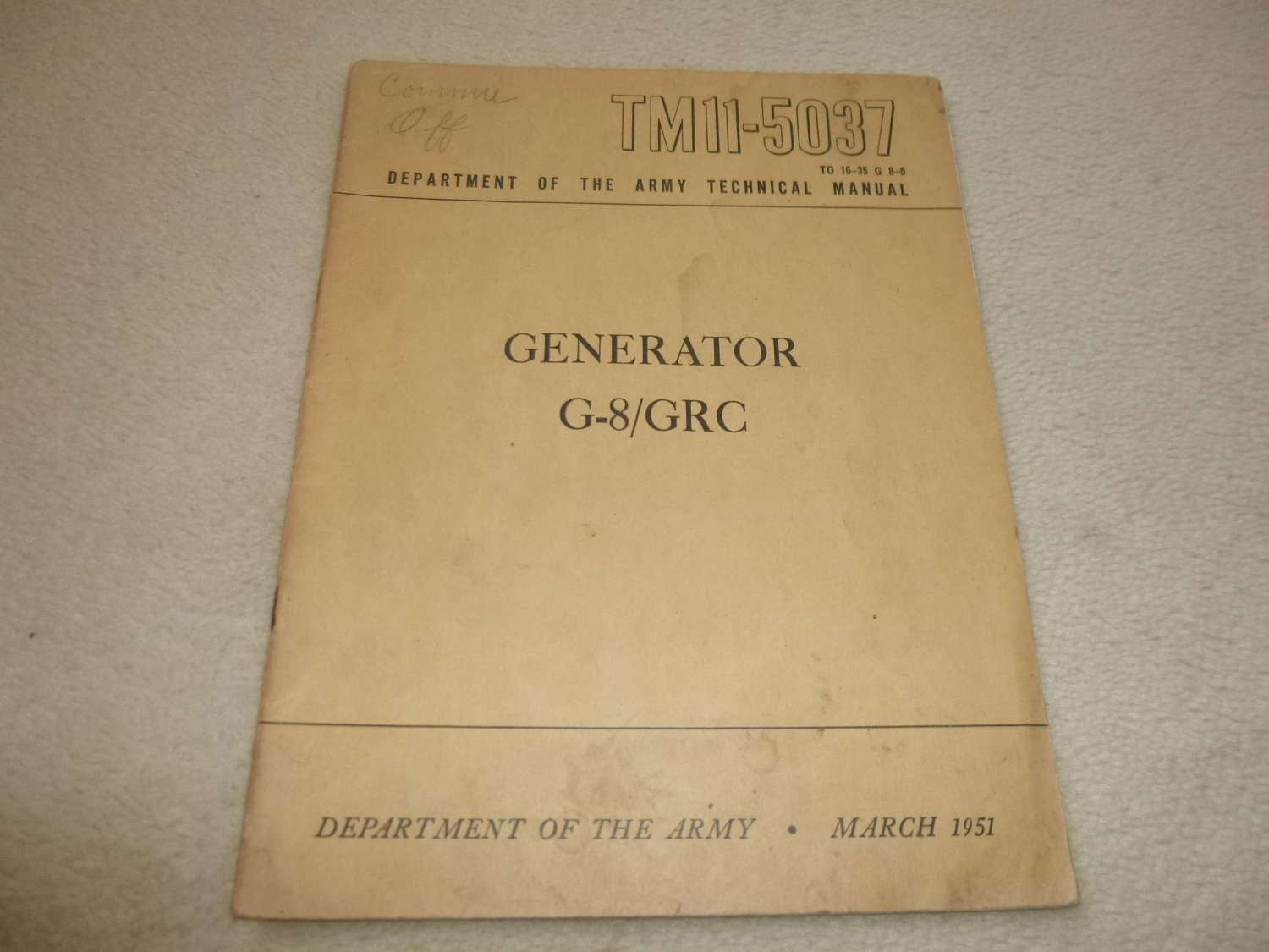 US Army TM11-5037 Generator G8/GRC manual