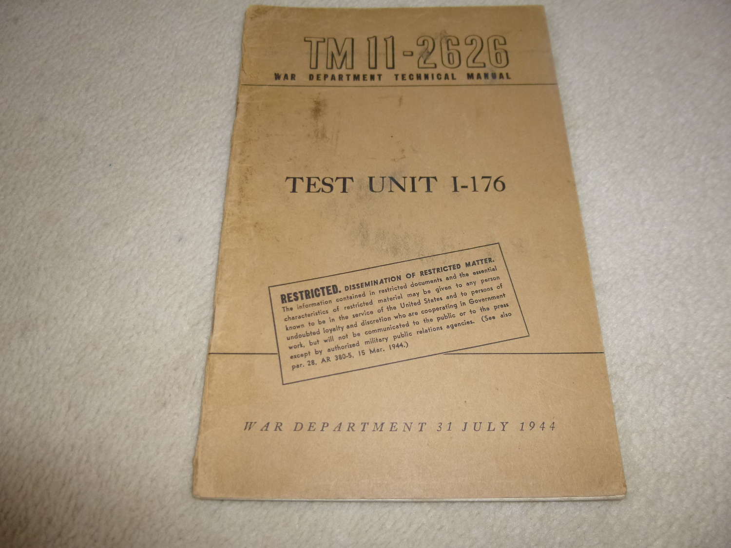 US Army TM11-2626 Test Unit I-176 Manual